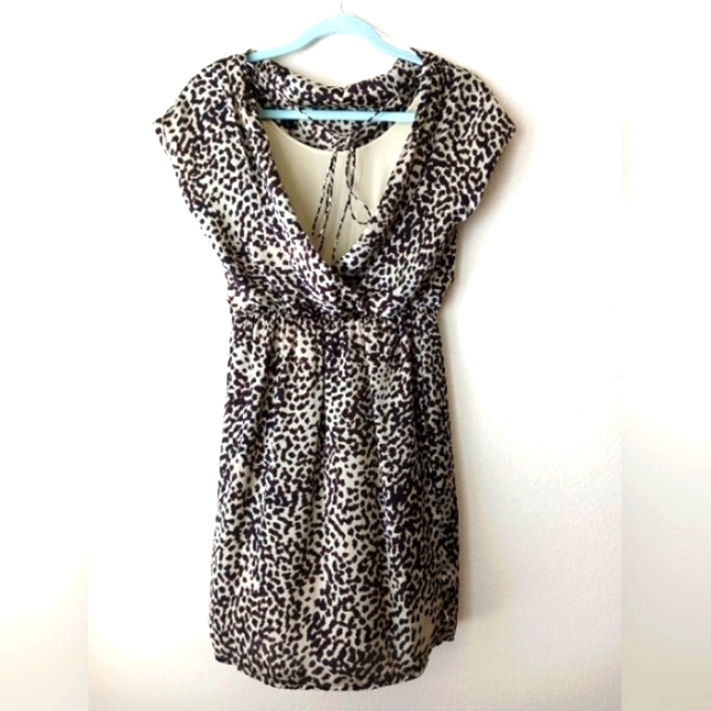Vince Camuto Brown Black Gold Leppard Pattern Short Sleeve Maxi Dress Size 2
